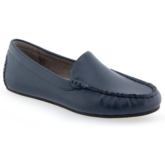 Aerosoles Womens Blue Navy Pu losed Rounded Toe Over Drive Flats Loafer - Picture 2 of 6